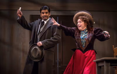 Ronobir Lahiri (Ambrose Kemper) and Kristine Nielsen (Dolly Gallagher Levi)  Photo