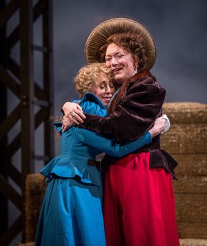 Theo Allyn (Ermengarde) and Kristine Nielsen (Dolly Gallagher Levi) @ BroadwayWorld Theo Allyn (Ermengarde) and Kristine Nielsen (Dolly Gallagher Levi) Photo