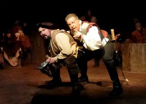 Sancho and Don Quixote plan their next adventure. From left: Bradley Miller, Ben Lupejkis @ BroadwayWorld Sancho and Don Quixote plan their next adventure. From left: Bradley Miller, Ben Lupe Photo