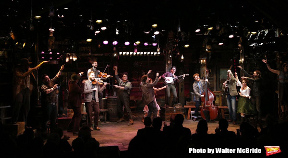 Lance Roberts, Evan Harrington, Devere Rogers, Greg Hildreth, Steven Pasquale, Ahna O'Reilly, Leslie Kritzer, Andrew Durand and Nadia Quinn with band  at 