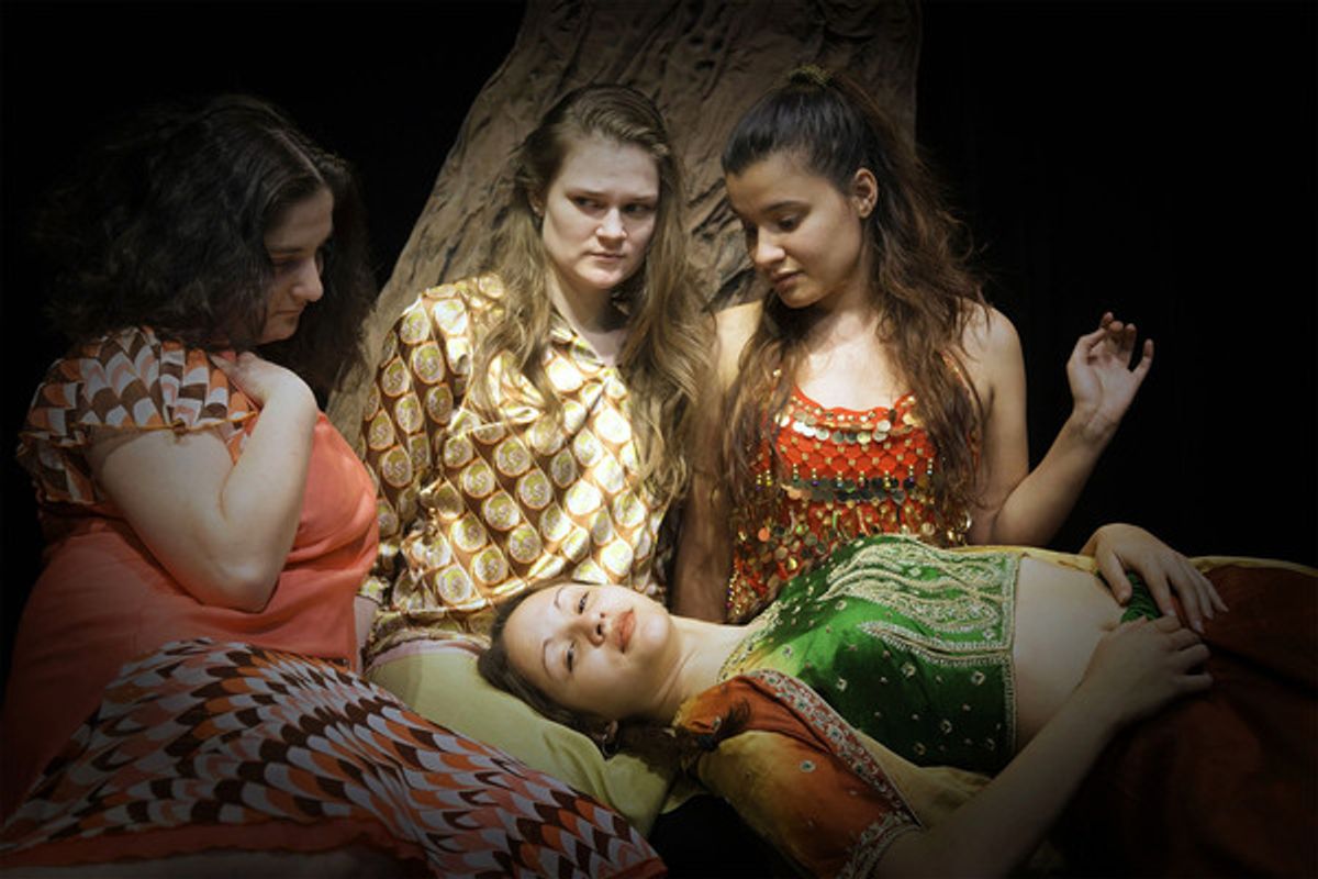 Seated from left, Meaghan Lukas as Hermia, Madison Kotnarowski as Helena, Rachel Lemos as Titania and Katherine Beauchamps as a Fairy. at 