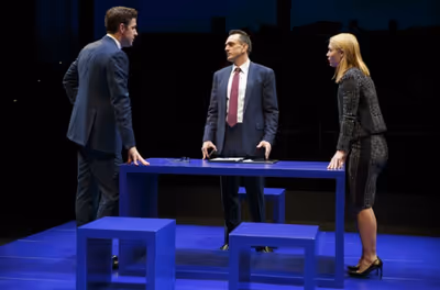 John Krasinski, Hank Azaria, and Claire Danes. Photo Credit: Joan Marcus Photo
