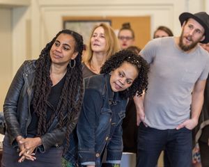 Playwright Suzan-Lori Parks, Jo Bonney (background) and Tonye Patano and Josh Wingate @ BroadwayWorld Playwright Suzan-Lori Parks, Jo Bonney (background) and Tonye Patano and Josh Wingat Photo