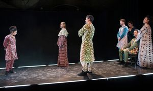 Leigha Kato (as Saint Joan), John Basiulus (as the Archbishop), Gregory Isaac (as Tremouille), Aaron Kirkpatrick (as La Hire), Andrew Betz (as The Dauphin), Josh Carpenter (as Bluebeard), Anita Holland (as the Duchess de la Tremouille) @ BroadwayWorld Leigha Kato (as Saint Joan), John Basiulus (as the Archbishop), Gregory Isaac (as Tre Photo