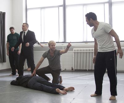 Lenny Banovez (center) as Cassius with fellow conspirators Photo