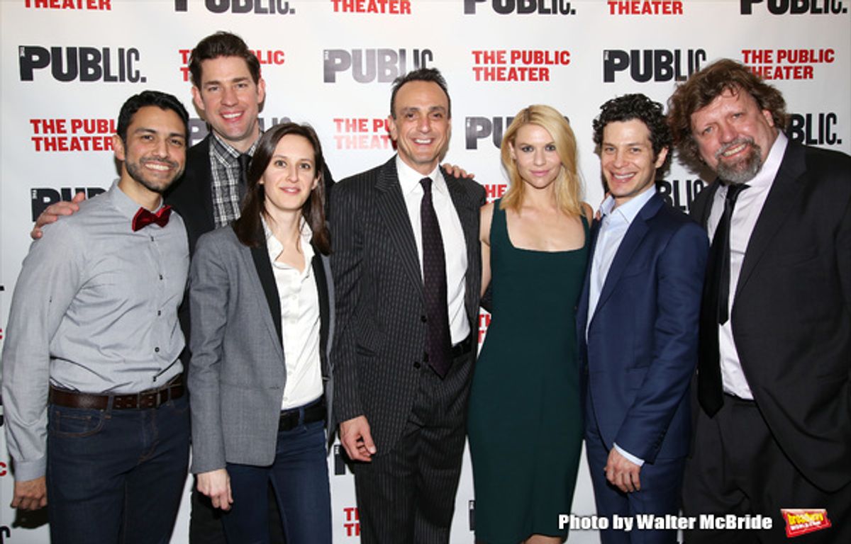 Sanjit De Silva, John Krasinski, Sarah Burgess, Hank Azaria, Claire Danes,  Thomas Kail and Public Theater artistic  Oskar Eustis at 