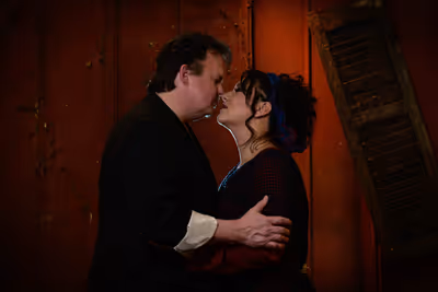 Russell Sunday as Sweeney Todd and Janine Sunday as Mrs. Lovett  Photo