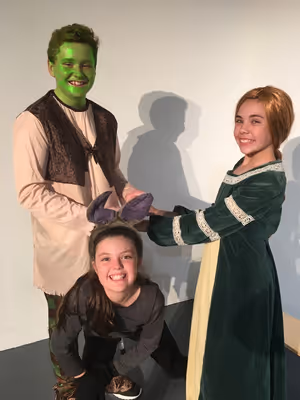 Shrek (Ashley Garner), Donkey (Saoirse Gerrish) and Princess Fiona (Stephanie Shaw) @ BroadwayWorld Shrek (Ashley Garner), Donkey (Saoirse Gerrish) and Princess Fiona (Stephanie Shaw) Photo
