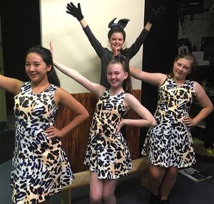 Donkey (Saoirse Gerrish, at back) and various storytellers (Ebony Uetake, left, Chris Photo