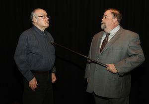 Sir Francis Chesney (Gene Ellis) in conversation with Stephen Spettigue (Ira Rappapor Photo