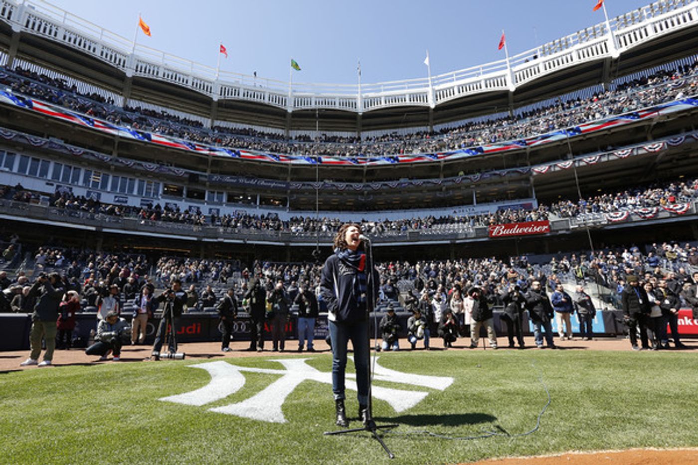 Photo Flash: BRIGHT STAR's Carmen Cusack Sings the National Anthem for Yankees' Opening Day Photo Flash: BRIGHT STAR's Carmen Cusack Sings the National Anthem for Yankees' Opening Day Image