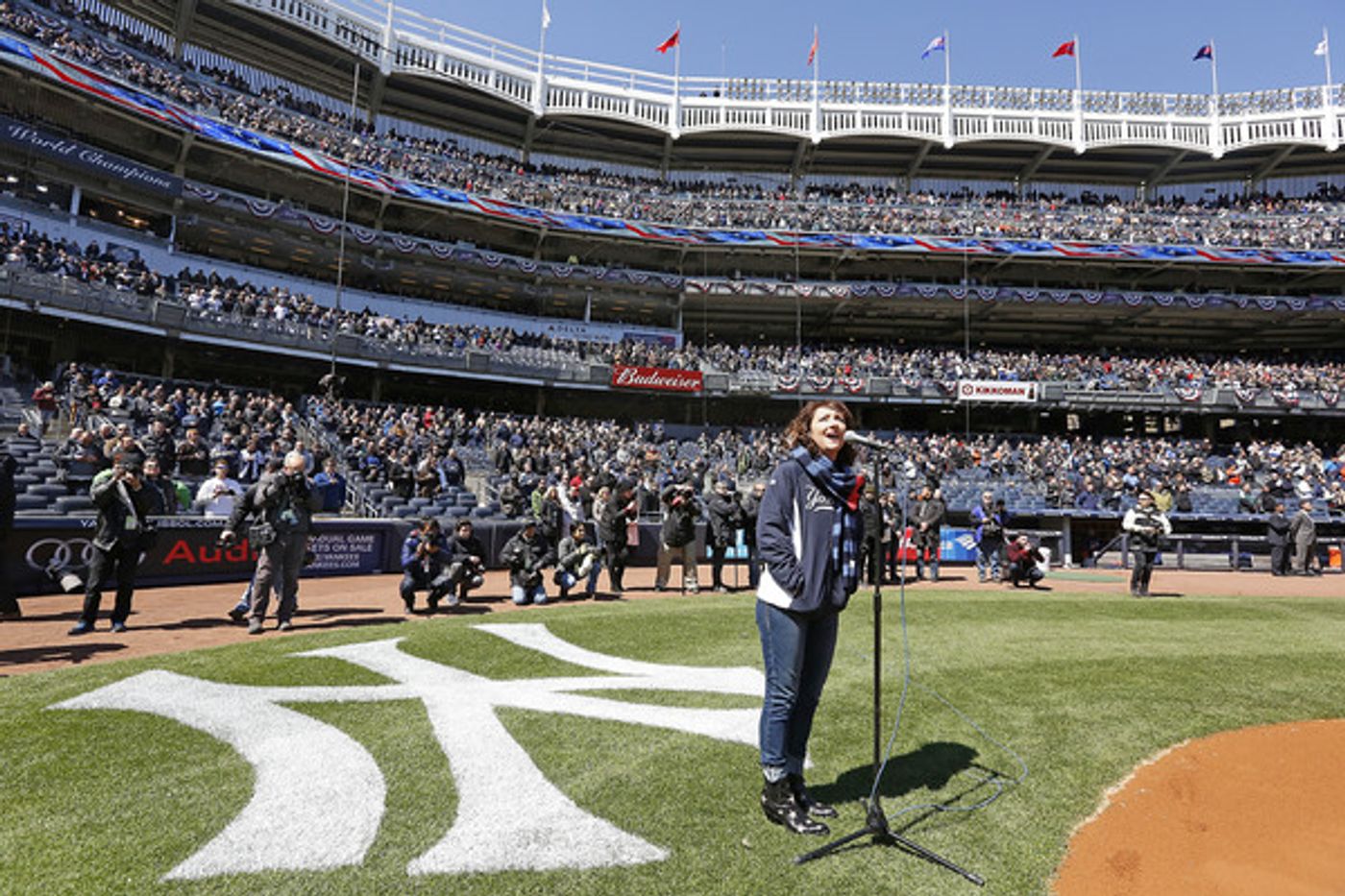 Photo Flash: BRIGHT STAR's Carmen Cusack Sings the National Anthem for Yankees' Opening Day Photo Flash: BRIGHT STAR's Carmen Cusack Sings the National Anthem for Yankees' Opening Day Image