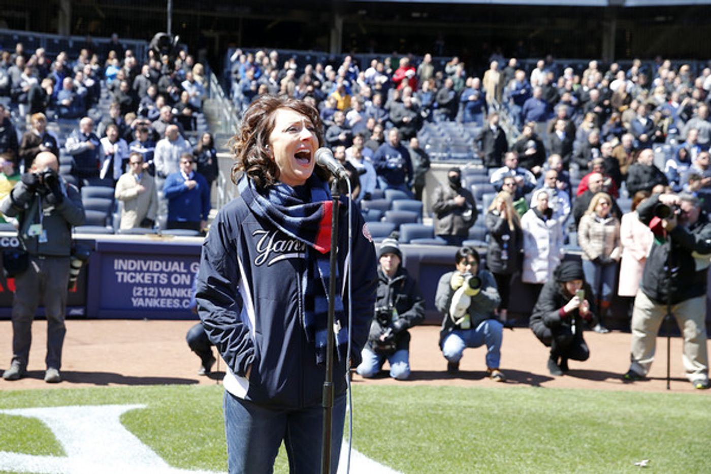 Photo Flash: BRIGHT STAR's Carmen Cusack Sings the National Anthem for Yankees' Opening Day Photo Flash: BRIGHT STAR's Carmen Cusack Sings the National Anthem for Yankees' Opening Day Image