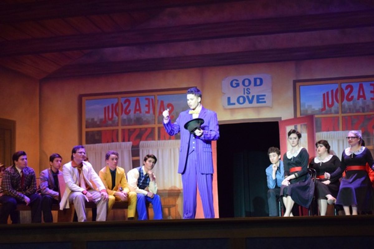 Cameron Qualls sings his show stopping number Sit Down, You're Rocking the Boat as Nicely Nicely Johnson at 