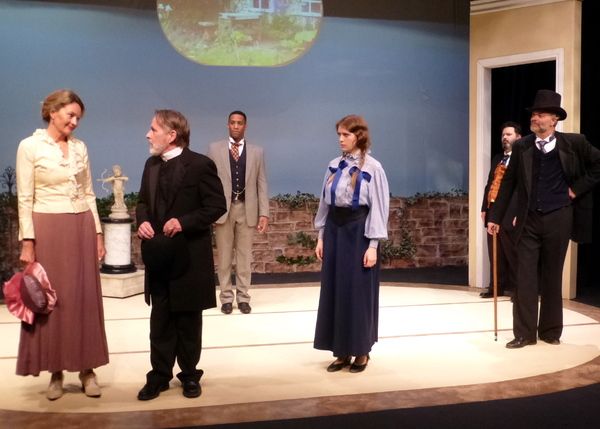 Vivie overhears a most intriguing conversation in the garden. From left: Susan Hardie Photo