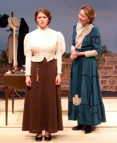 Mrs. Warren uses her business savvy to persuade her daughter Vivie to come away with  Photo