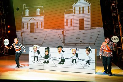 Ricky Falbo as Greg, David Rosenthal as Rowley, and the kindergartners Photo