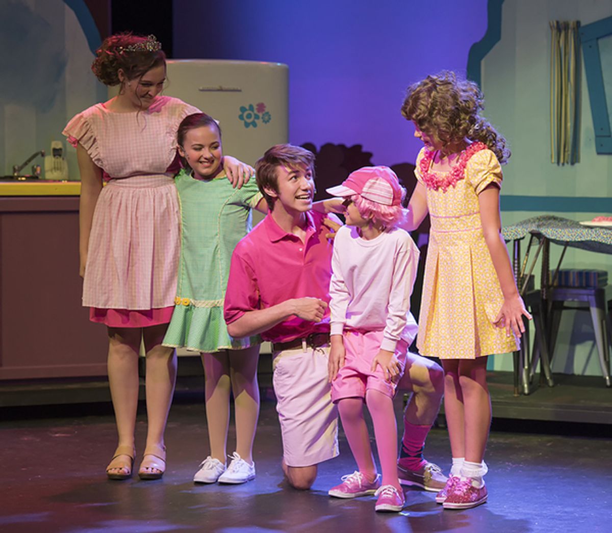 Carly McClain (Mrs. Pinkerton), Rosamund Aaliyah Kuhlman (Allison), Vincent Pugliese (Mr.Pinkerton), Ian Gray (Peter), Makenna Jacobs (Pinkalicious) at 