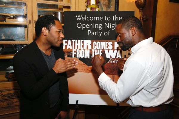 From left, cast members Larry Powell and Sterling K. Brown pose during the party for  Photo