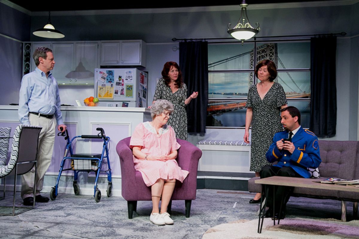 Mitch Prywes as Dr. Ira Taub, Jody Bayer (seated) as Freida, Rosemary Howard as Lee Green, MJ Hartell as Marjorie Taub, and Matt Austin as Mohammed at 