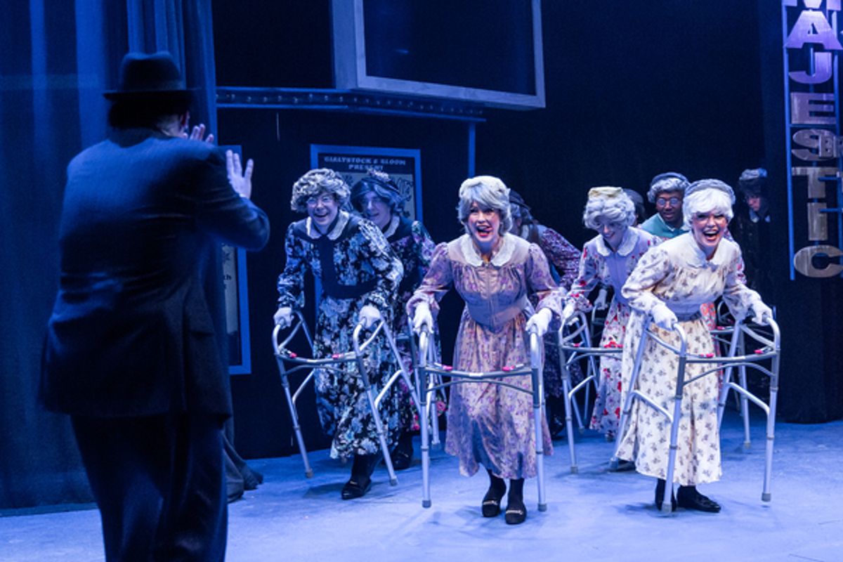 Bill Larkin (Max Bialystock) and the 'Little Old Ladies' at 