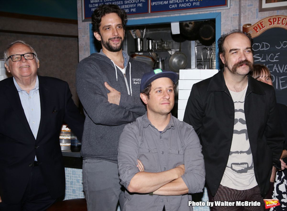 Dakin Matthews, Nick Cordero, Christopher Fitzgerald and Eric Anderson during the Actors' Equity Gypsy Robe Ceremony honoring Charity Angel Dawson for 'Waitress' at the Brooks Atkinson Theatre on April 24, 2016 in New York City. at 