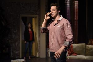 Olivia (Megan Hayes) stumbles upon a phone call Ethan (Michael Shenefelt) takes. Photo by Greg Mooney @ BroadwayWorld Olivia (Megan Hayes) stumbles upon a phone call Ethan (Michael Shenefelt) takes. Phot Photo