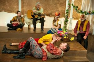 Nora Eschenheimer as Perdita, Jeff Church as Florizel; (back) Alec Thibodeau as Music Photo