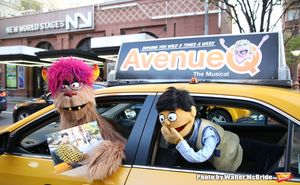 Trekkie Monster drives a New York City ' Trekkie Monster, showing off the new Taxi driver calendar while drives a New York City 'Avenue Q' Taxi with Princeton as his passenger @ BroadwayWorld Trekkie Monster drives a New York City ' Trekkie Monster, showing off the new Taxi Photo