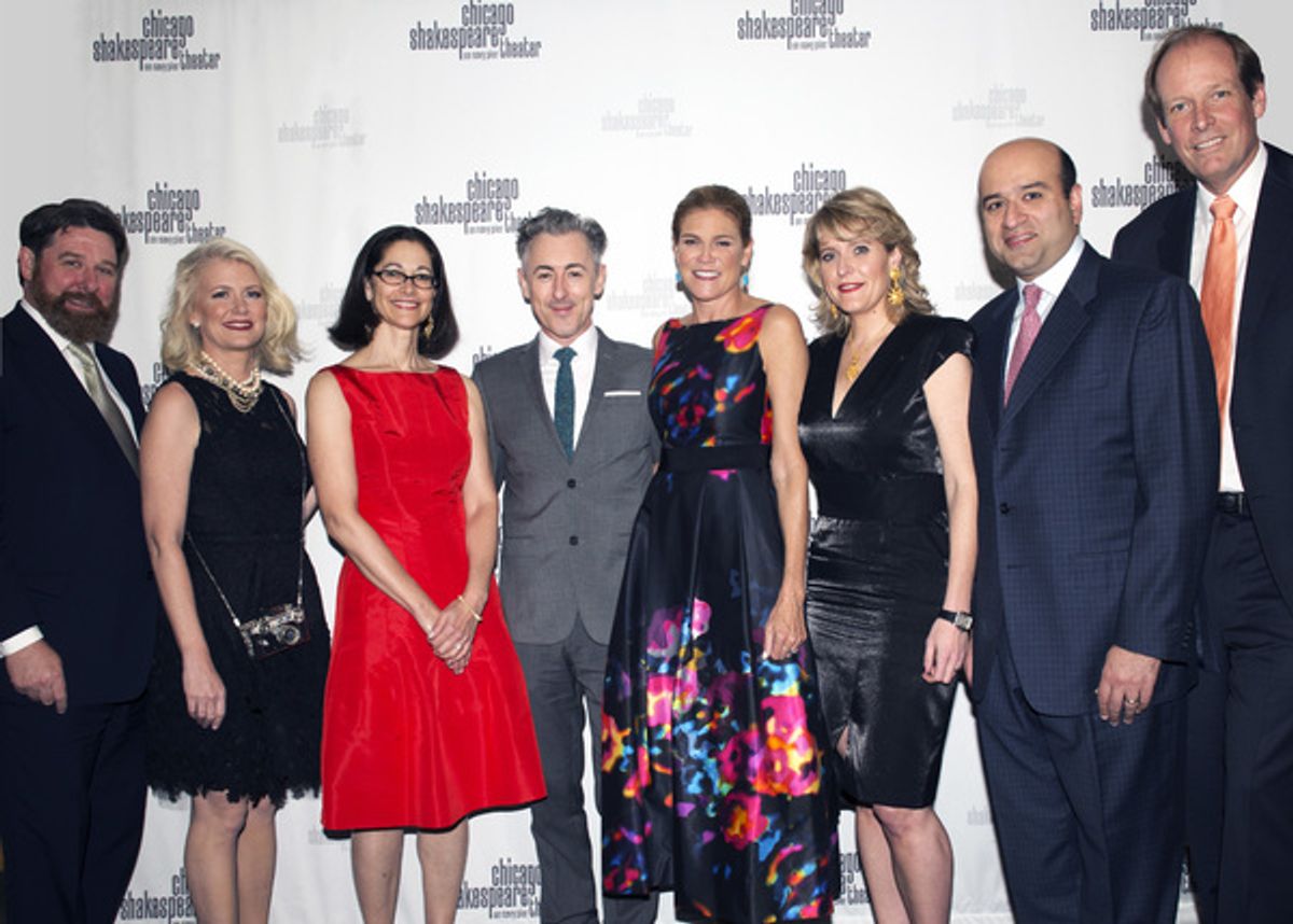 Ally and Suzette Bulley, Spirit of Shakespeare Honoree Anne Pramaggiore, Alan Cumming, and event co-chairs Barbara Malott Kizziah, Paulita Pike, Zulfiqar Bokhari and Keith Kizziah. Photo by Michael Brosilow.  at 