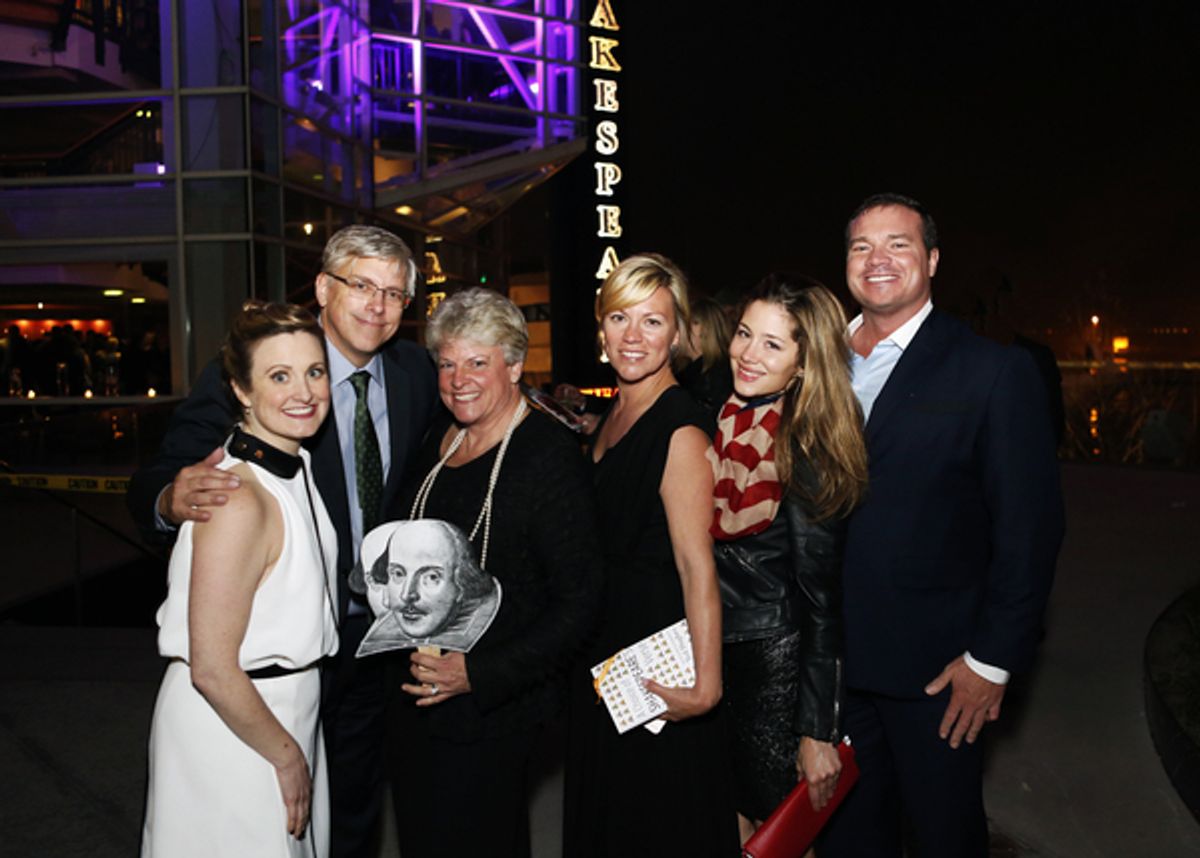 Chicago Shakespeare Director of Institutional Advancement Brooke Flanagan, incoming CST Board of Directors Chair Steven J. Solomon and his wife Robin, Nora Daley Conroy, Tara Flocco and CST Board Member Patrick Richard Daley. Photo by Michael Litchfield.  at 