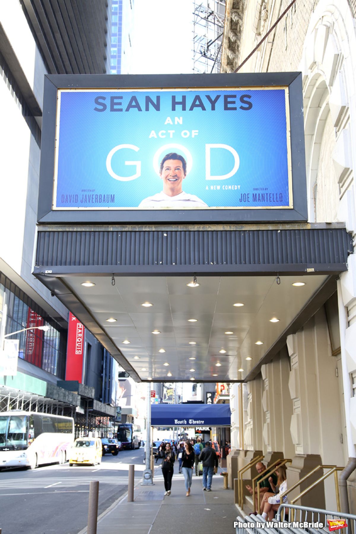 Theatre Marquee unveiling for 'An Act Of God' starring Sean Hayes at The Booth Theatre on April 29, 2016 in New York City. at 