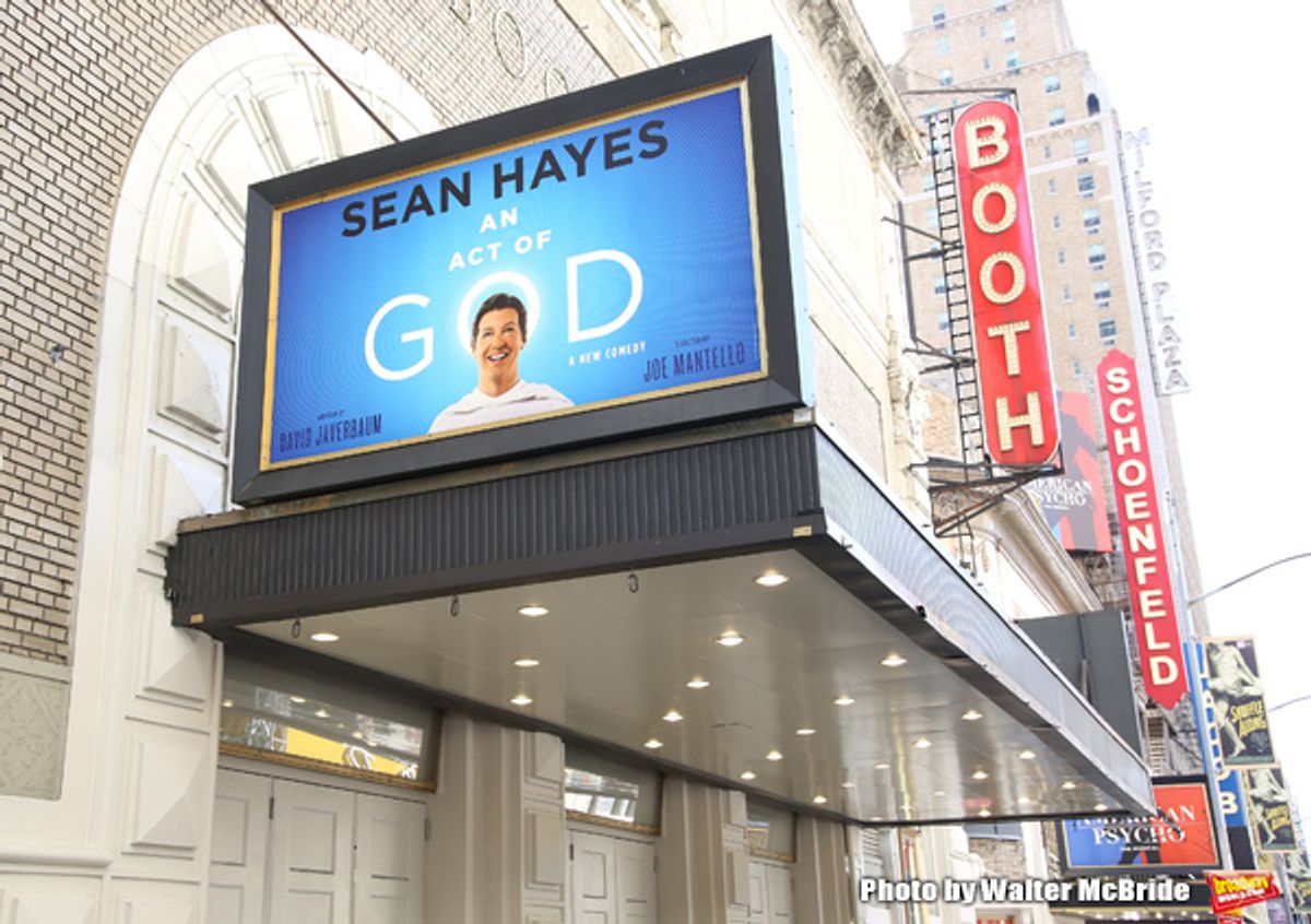 Theatre Marquee unveiling for 'An Act Of God' starring Sean Hayes at The Booth Theatre on April 29, 2016 in New York City. at 
