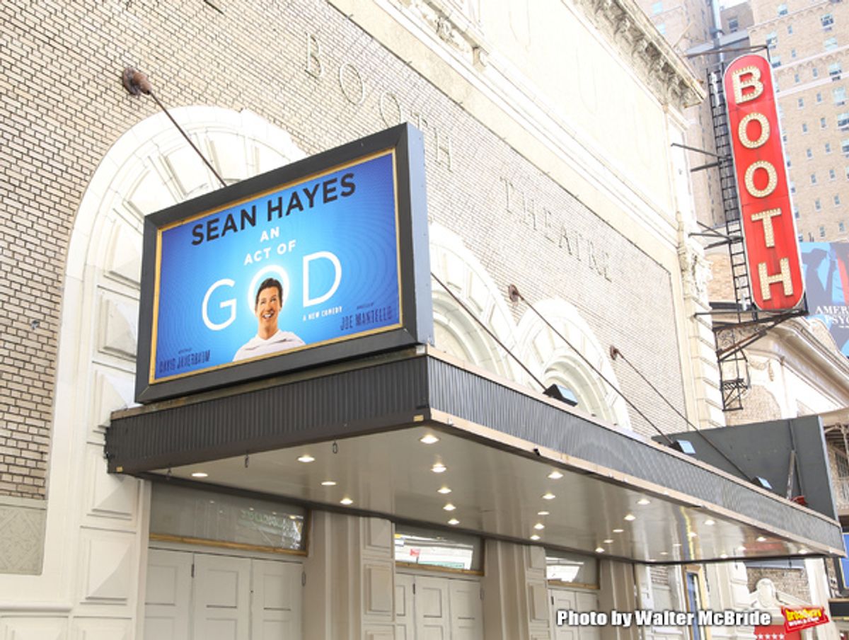 Theatre Marquee unveiling for 'An Act Of God' starring Sean Hayes at The Booth Theatre on April 29, 2016 in New York City. at 