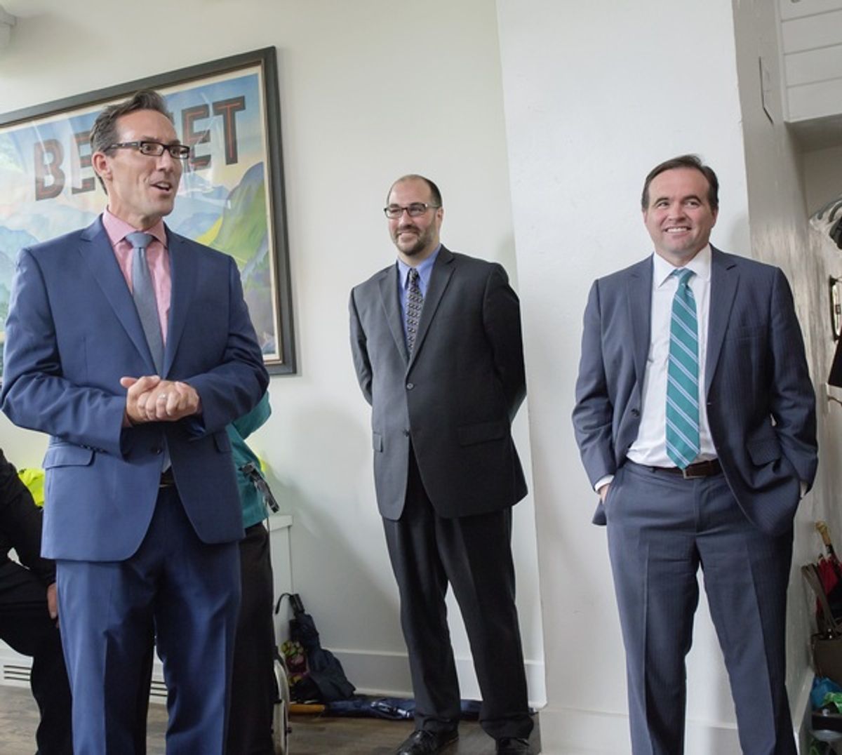 Jay Woffington, Brian Isaac Phillips, and Mayor John Cranley at 