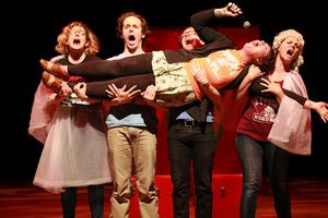 Barrel of Monkeys company members Gwen Tulin (front) and (back, left to right) Rachel Wilson, Caleb Probst, Rawson Vint and Kate Staiger perform ''Cry People'' @ BroadwayWorld Barrel of Monkeys company members Gwen Tulin (front) and (back, left to right) Rachel Photo