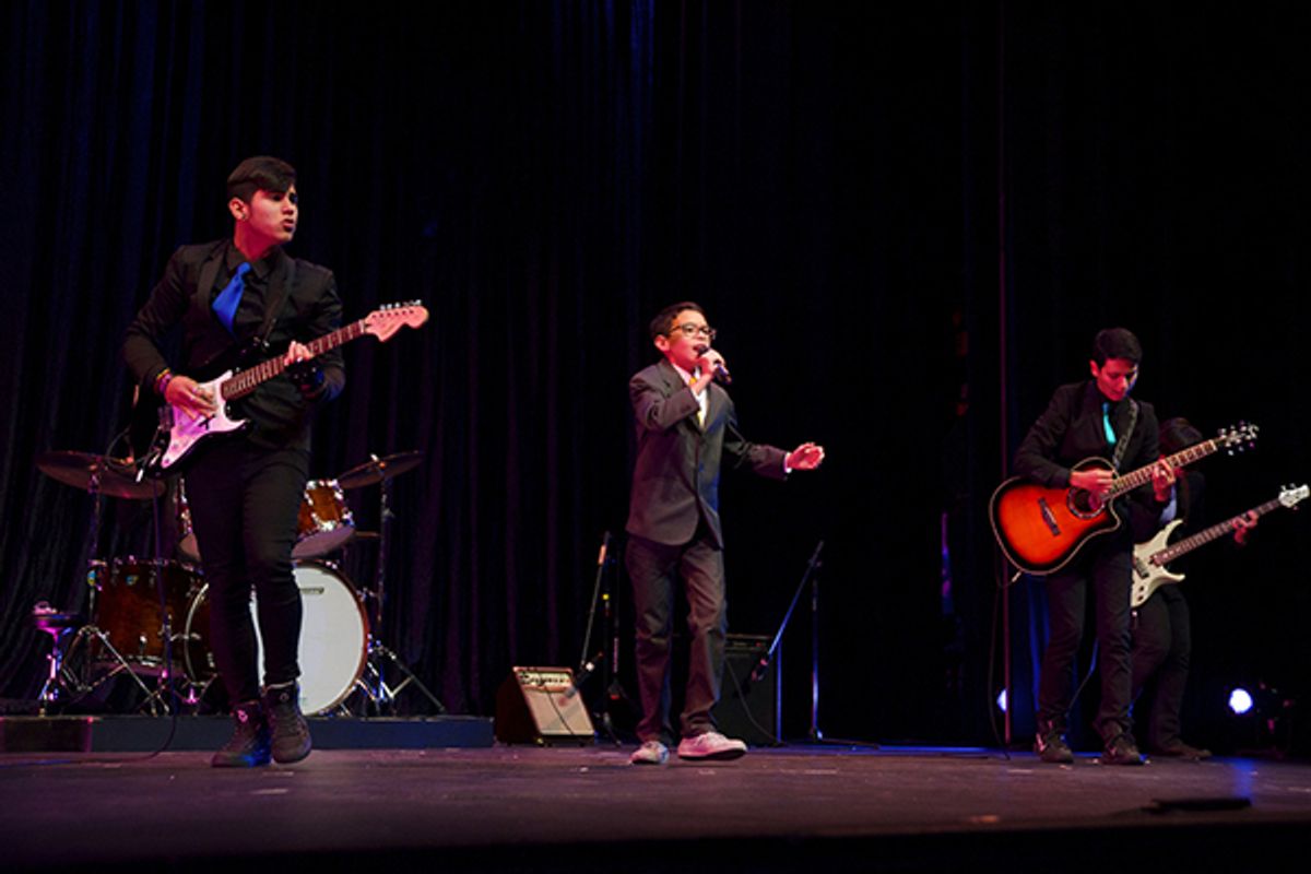 Band Winner M.O.B. Esteban Urizar, 12, Jorge Mas Canosa Middle School; Jonathan Otanio, 17, Miami Southridge Senior High School; Jonatan Issac, 17, Arthur & Polly Mays Conservatory of the Arts; Matteo Rodriguez, 14, Miami Southridge Senior High School; Lu at Actors' Playhouse at the Miracle Theatre Hosts YOUNG TALENT BIG DREAMS Competition