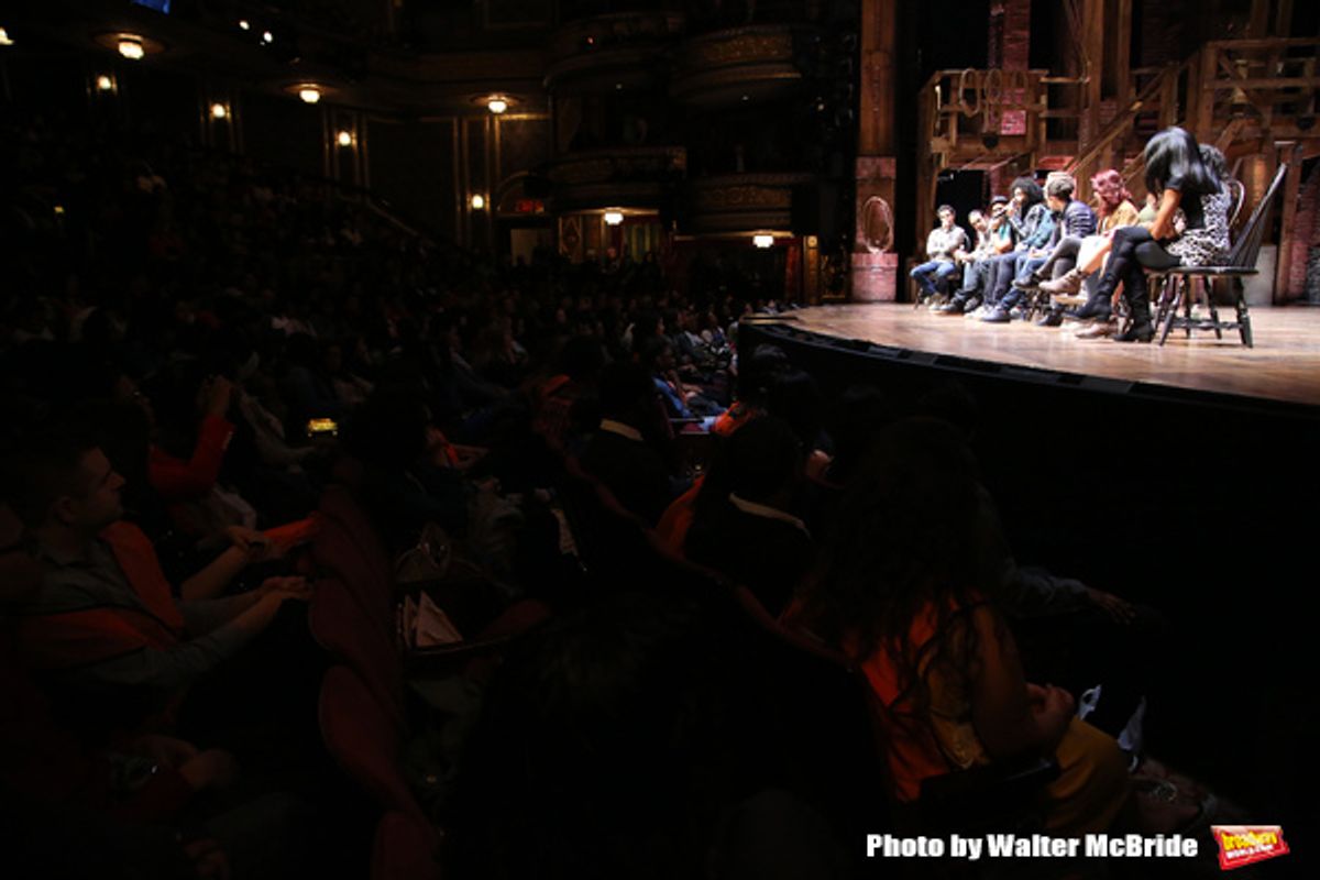 Thomas Kail, Lin-Manuel Miranda, Christopher Jackson, Daveed Diggs,Rory O'Malley, Anthony Ramos, Hope Easterbrook, Jasmine Cephas Jones, Alumna Stephanie Klemons and Renee Elise Goldsberry  at 
