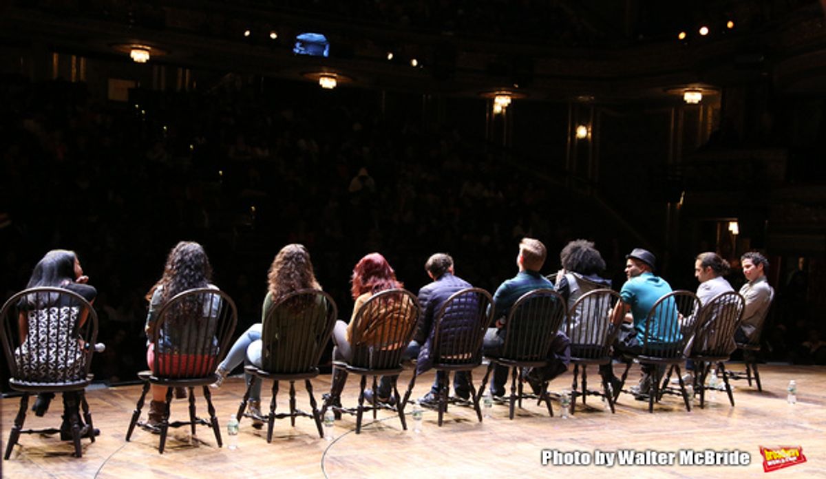 Director Thomas Kail with the cast  at 
