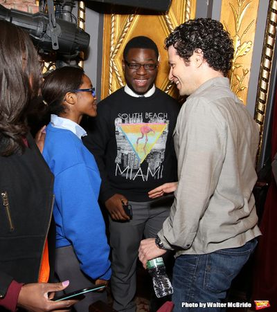  Thomas Kail greets the student performers  Photo
