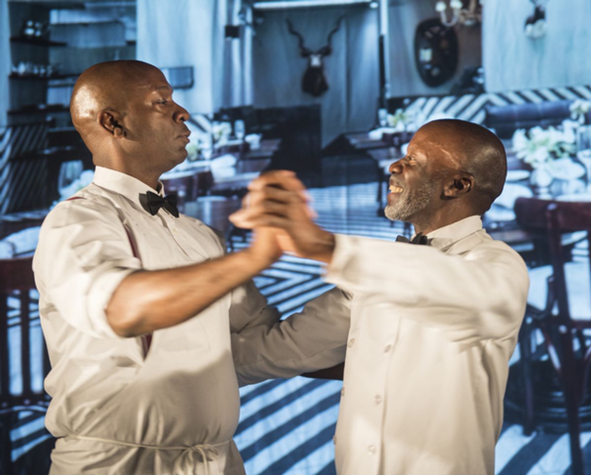Willie (Adrian Roberts) and Sam (L. Peter Callender) practice ballroom dancing at 