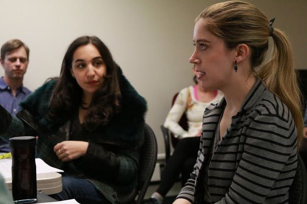 Dea Julien and playwright Kim Davies (foreground) Photo
