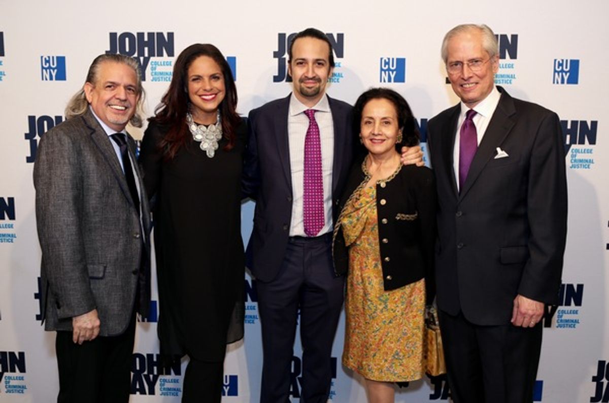 Luis Miranda, Jr.,  Soledad O'Brien, Lin-Manuel Miranda, Luz Towns-Miranda and Jeremy Travis at 