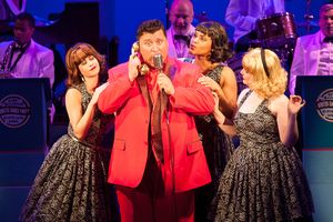 Jean-Pierre Ferragamo (The Big Bopper) and ensemble in 'BUDDY: The Buddy Holly Story' Photo