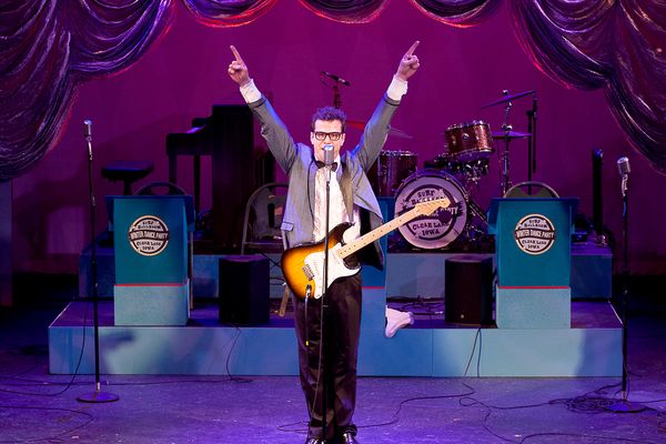 Michael Siktberg as Buddy Holly in 'BUDDY: The Buddy Holly Story' at Theatre By The S Photo