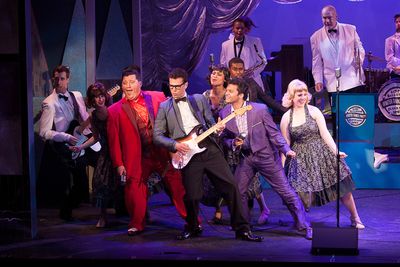 Michael Siktberg (center, Buddy Holly) with Jean-Pierre Ferragamo (The Big Bopper), a Photo