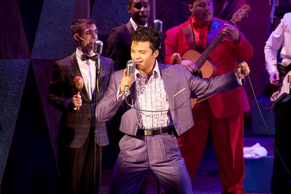 Albert Jennings (Ritchie Valens) with the cast of 'BUDDY: The Buddy Holly Story' at T Photo