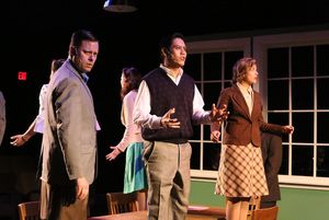 Jeffrey M. Wright, Reynaldo Arceno, and Larissa White, singing "The Atomic Bomb is Here," in New Line Theatre's ATOMIC. Photo credit: Jill Ritter Lindberg. @ BroadwayWorld Jeffrey M. Wright, Reynaldo Arceno, and Larissa White, singing "The Atomic Bomb is He Photo