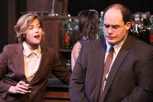 Larissa White and Zachary Allen Farmer, singing "Atom Smasher," in New Line Theatre's Photo