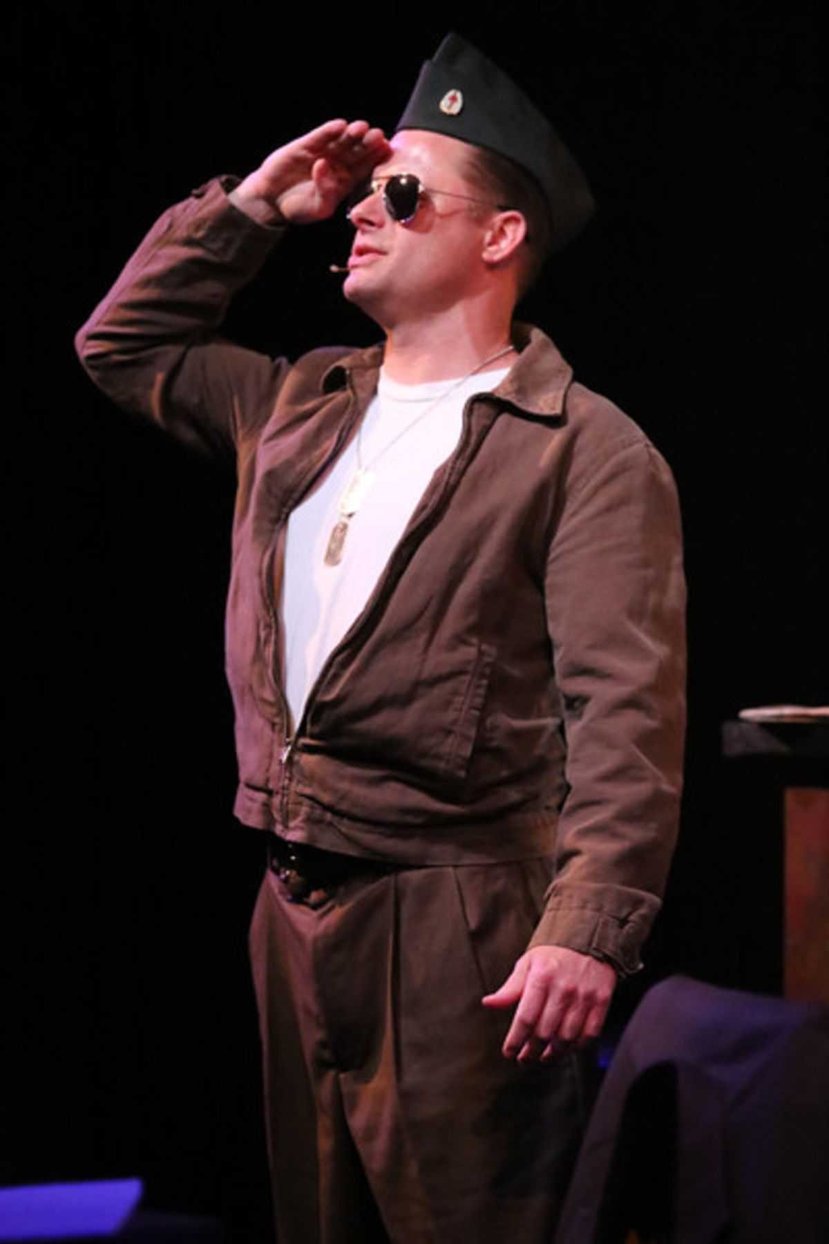 Jeffrey M. Wright as Paul Tibbets, singing 'Stars and Stripes,' in New Line Theatre's ATOMIC. Photo credit: Jill Ritter Lindberg. at 